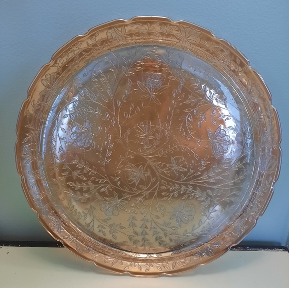 Vintage Jeannette Glass Iridescent Floragold Louisa 13.5" Serving Tray Platter - Picture 5 of 15